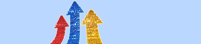 Three upward-pointing arrows symbolizing continuous improvement, measuring, and adapting strategies for higher retail conversion and business growth.