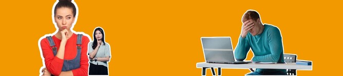 Worried business owners and a stressed man at a laptop, symbolizing common investment concerns and challenges in retail technology adoption.